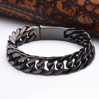 Titanium Staal Armband, zwart ionische, kinketting & voor de mens, 15mm, Lengte Ca 8.5 inch, 3strengen/Bag, Verkocht door Bag