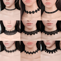 Mode Collier Choker, lacet, Alliage de zinc fermoir homard, avec 1.5inch chaînes de rallonge, Placage de couleur platine, styles différents pour le choix, noire, Longueur Environ 11.8 pouce, 30Strandstoron/lot, Vendu par lot