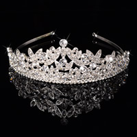 Tiaras, Sinc Alloy, Corónach, dath airgid plated, do bridal & le rhinestone, luaidhe & caidmiam saor in aisce, 160x51mm, Díolta De réir PC