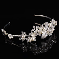 Diadema de Novia, aleación de zinc, con Perlas de plástico ABS, chapado en color de plata, para novia & con diamantes de imitación, libre de plomo & cadmio, 160mm, Vendido por UD