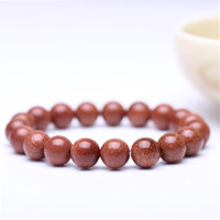 Pulsera Goldstone natural, arena dorada, Esférico, diverso tamaño para la opción, longitud aproximado 7 Inch, 3Strandsfilamento/Bolsa, Vendido por Bolsa