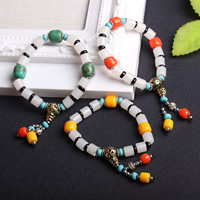 Poignet Mala, résine, avec cire d'abeille & turquoise synthétique & alliage de zinc, Placage, bracelet à breloques, plus de couleurs à choisir, 8x10mm, Longueur Environ 7 pouce, 3Strandstoron/sac, Vendu par sac