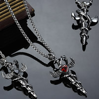 Titanium Steel Pendants Angel Wing Cross with rhinestone & blacken Approx 3-5mm Sold By Bag