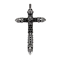 Roestvrij staal Cross Hangers, Zwaard Cross, met strass & zwart maken, 36x60x8mm, Gat:Ca 3.5x4mm, Verkocht door PC