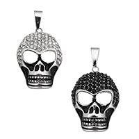 Roestvrij staal Skull Hangers, Schedel, met strass & zwart maken, meer kleuren voor de keuze, 25x37x11mm, Gat:Ca 5x10mm, Verkocht door PC