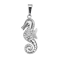 Rustfrit stål Animal Pendler, Stainless Steel, Seahorse, med rhinestone, oprindelige farve, 12x32x4mm, Hole:Ca. 4x7mm, Solgt af PC