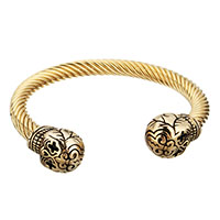 acero inoxidable Brazalete, Calavera, chapado en color dorado, ennegrezca, 15mm, 7mm, diámetro interior:aproximado 61x52mm, longitud aproximado 8 Inch, Vendido por UD