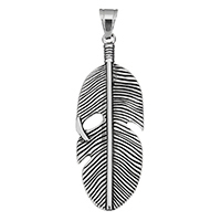 Rostfritt stål Smycken Hängen, ROSTFRITT STÅL, Feather, svärta, 24.50x66.50x4mm, Hål:Ca 7x9mm, Säljs av PC