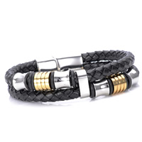 De Armband van mensen, Titanium Staal, met PU & Silicone, plated, voor de mens & 2-strengs, 12mm, Lengte Ca 8.5 inch, 3strengen/Bag, Verkocht door Bag