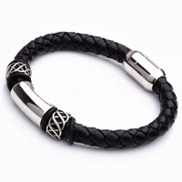 Bracelet homme, Acier titane, avec cuir PU & silicone, pour homme & noircir, 8mm, Longueur Environ 8 pouce, 3Strandstoron/sac, Vendu par sac