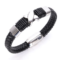 De Armband van mensen, Titanium Staal, met PU, voor de mens, 10mm, Lengte Ca 8.5 inch, 3strengen/Bag, Verkocht door Bag