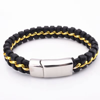 Bracelet homme, Acier titane, avec cuir PU, Placage, pour homme, 13mm, Vendu par Environ 8 pouce brin