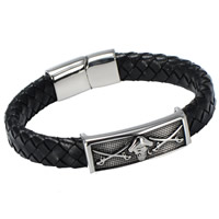 De Armband van mensen, Titanium Staal, met PU, voor de mens & zwart maken, 215mm, Per verkocht Ca 8 inch Strand