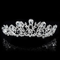 Tiaras, Sinc Alloy, le Crystal, Corónach, dath airgid plated, do bridal & ilghnéitheach & le rhinestone, luaidhe & caidmiam saor in aisce, 120x41mm, Díolta De réir PC