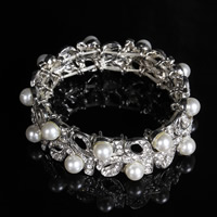 Pulsera para Novia, aleación de zinc, con Perlas de plástico ABS, chapado en color de plata, con diamantes de imitación, libre de plomo & cadmio, 20mm, Vendido para aproximado 7 Inch Sarta