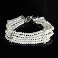 Bracciale nuziale, Perle di plastica ABS, with lega in zinco, with 6cm extender chain, placcato color platino, per la sposa & con strass, 19cm, Venduto per Appross. 7 pollice filo