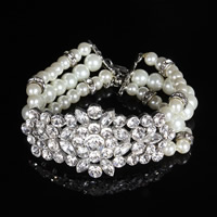 Pulsera para Novia, aleación de zinc, con Perlas de plástico ABS & Cristal, con 5cm extender cadena, chapado en color de platina, facetas & con diamantes de imitación, libre de plomo & cadmio, 30mm, Vendido para aproximado 7 Inch Sarta