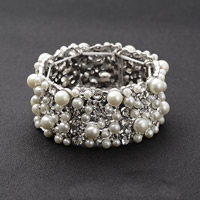 Pulsera para Novia, aleación de zinc, con Perlas de plástico ABS, chapado en color de platina, con diamantes de imitación, libre de plomo & cadmio, 31mm, Vendido para aproximado 6 Inch Sarta