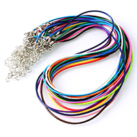 Fashion Ketting Cord, Gewaxt nylon koord, met ijzeren ketting, zinklegering karabijn, met 1.8lnch extender keten, platinum plated, meer kleuren voor de keuze, 1.50mm, Lengte Ca 18 inch, 100strengen/Lot, Verkocht door Lot