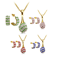 Strass-Schmuck-Sets, Ohrring & Halskette, Edelstahl, mit Ton, Tropfen, goldfarben plattiert, Oval-Kette, keine, 11x25x6mm, 2.3x2x0.4mm, 6x15x18mm, Länge ca. 18 ZollInch, 10SetsSatz/Menge, verkauft von Menge