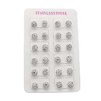 Strass Earring, Roestvrij staal, met strass klei pave, Ronde, gold plated, 8x8x20.50mm, 12paren/Lot, Verkocht door Lot