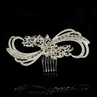 Décoratif Peigne nuptiale de cheveux, alliage de zinc, avec cristal, Placage de couleur argentée, pour mariée & facettes & avec strass, sans plomb et cadmium, 100x45mm, Vendu par PC