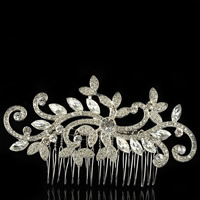 Bruids decoratieve kammen, Zinc Alloy, met Kristal, Bloem, silver plated, voor bruids & gefacetteerde & met strass, lood en cadmium vrij, 110x65mm, Verkocht door PC