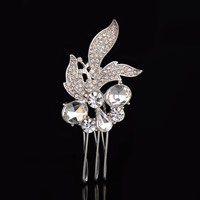 Bridal Decorative Hair Comb Zinc Alloy with Crystal silver color plated for bridal & faceted & with rhinestone lead & cadmium free Sold By PC