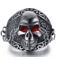 Rustfrit stål Mænd Finger Ring, Titanium Stål, Skull, forskellig størrelse for valg & for mennesket & med rhinestone & sværte, 7-14mm, 3pc'er/Bag, Solgt af Bag