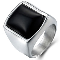 Ruostumaton teräs Miesten Ring Finger, Titanium Steel, kanssa Black Stone, Suorakulmio, erikokoisia valinnalle & ihmiselle, alkuperäinen väri, 21.6mm, 29mm, Myymät PC