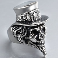 Rustfrit stål Mænd Finger Ring, Titanium Stål, Skull, forskellig størrelse for valg & for mennesket & sværte, 18-22mm, 3pc'er/Bag, Solgt af Bag