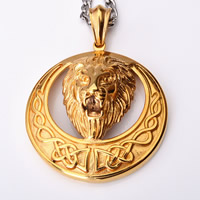 Pendentifs en titane, Acier titane, lion, Placage de couleur d'or, 50x50mm, Trou:Environ 3-5mm, 3PC/sac, Vendu par sac