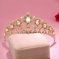 Tiaras, liga de zinco, with cristal, Coroa, cromado de cor dourada, para noivas & facetada & com strass, Chumbo e cádmio livre, 160mm, 3PCs/Bag, vendido por Bag