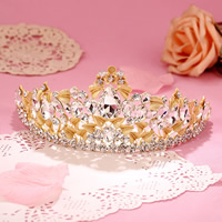 Tiaras, liga de zinco, with cristal, Coroa, cromado de cor dourada, para noivas & facetada & com strass, Chumbo e cádmio livre, 160mm, 3PCs/Bag, vendido por Bag