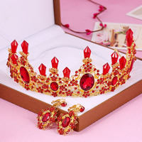 Huwelijks sieraden sets, Zinc Alloy, tiara & oorbel, met Kristal, gold plated, voor bruids & gefacetteerde & met strass, lood en cadmium vrij, 160mm, 3sets/Bag, Verkocht door Bag