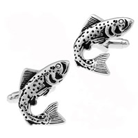 Cufflinks Brass Fish antique silver color plated nickel lead & cadmium free 10-20mm Sold By Pair