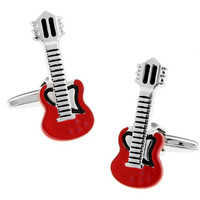 Cufflinks Brass Guitar platinum color plated enamel nickel lead & cadmium free 10-20mm Sold By Pair