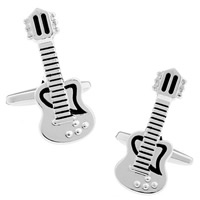 Cufflinks Brass Guitar platinum color plated enamel nickel lead & cadmium free 10-20mm Sold By Pair