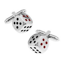 Cufflinks Brass Dice platinum color plated enamel nickel lead & cadmium free 10-20mm Sold By Pair