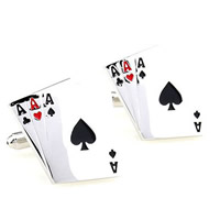 Cufflinks Brass Poker platinum color plated with letter pattern & enamel nickel lead & cadmium free 10-20mm Sold By Pair