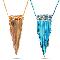 Mode Fringe ketting, Ijzer, met Kristal, kwast, plated, handgemaakt & met geschilderde & twist ovale keten & gefacetteerde, meer kleuren voor de keuze, lood en cadmium vrij, 97x32mm, Per verkocht Ca 33.5 inch Strand