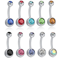 Acier inoxydable anneau de ventre, acier inoxydable 316L, unisexe & avec strass, couleurs mélangées, 11x1.5mm,8mm,5mm, 5PC/fixé, Vendu par fixé