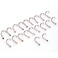 Jóias de Piercing de nariz de aço inoxidável, Aço inoxidável 316L, unissex & com strass, cores misturadas, 2.50x8mm, 20PCs/Lot, vendido por Lot