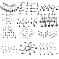 316L Cruach dhosmálta Body Piercing Set Jewelry, unisex & le rhinestone & measctha, dath bunaidh, 2mm-6mm, 11ríomhairí pearsanta/Lot, Díolta De réir Lot