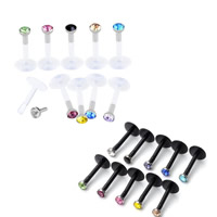 Stainless Steel Lip Ring Acrylic with 316L Stainless Steel with rhinestone mixed colors 8mm 2mm Sold By Lot