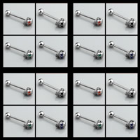 Anneau de langue en acier inoxydable, acier inoxydable 316L, crane, avec strass, couleurs mélangées, 16x1.6mm, 8mm, 5mm, 5PC/lot, Vendu par lot