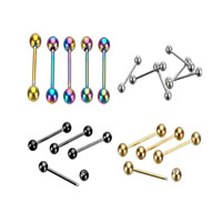 Ruostumaton teräs Tongue Ring, 316L, päällystetty, sekavärit, 19x1.6mm, 5mm, 20PC/erä, Myymät erä