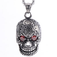 Pendentifs en titane, Acier titane, crane, avec strass & noircir, 24x43mm, Trou:Environ 3-5mm, 3PC/sac, Vendu par sac