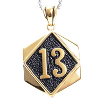 Pendentifs en titane, Acier titane, Placage de couleur d'or, avec le modèle de numéro & noircir, 39x62mm, Trou:Environ 3-5mm, 3PC/sac, Vendu par sac