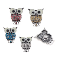 Luns knap, Zinc Alloy, Owl, antik sølv farve forgyldt, emalje & med rhinestone, flere farver til valg, bly & cadmium fri, 22x25x8mm, 50pc'er/Bag, Solgt af Bag